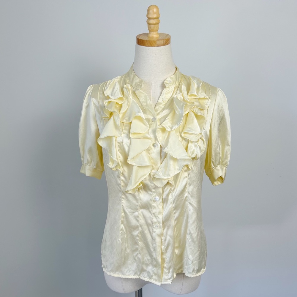 SAKS FIFTH AVE Yellow Silk Ruffle Blouse